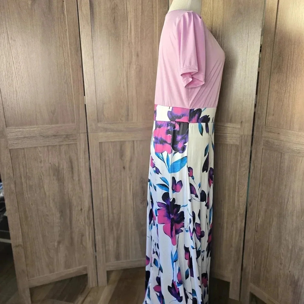 Women maxi pink flowers dress 3XL - Picture 6 of 12